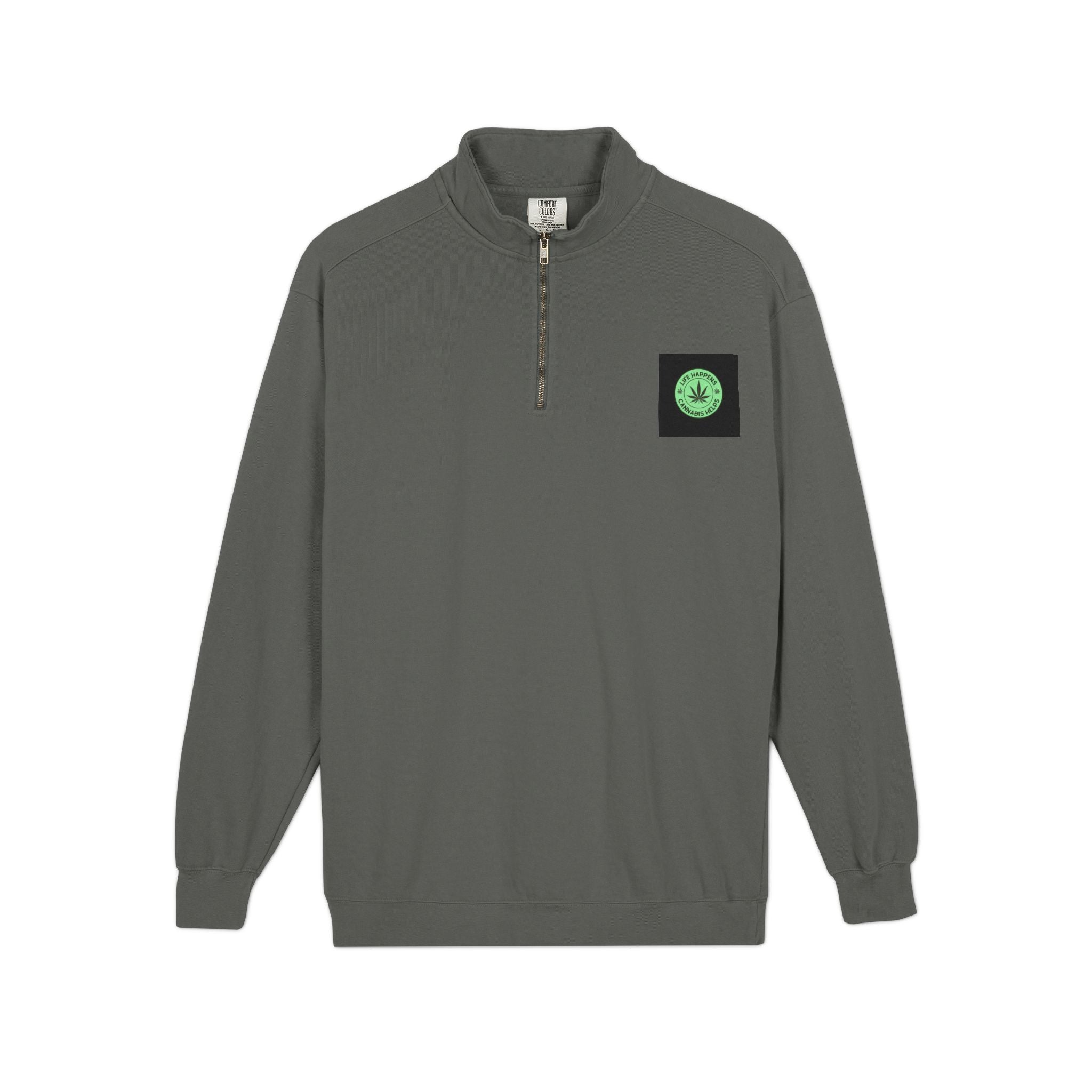 Earth Green Quarter-Zip Sweatshirt — Small Earth Patch Chest Design