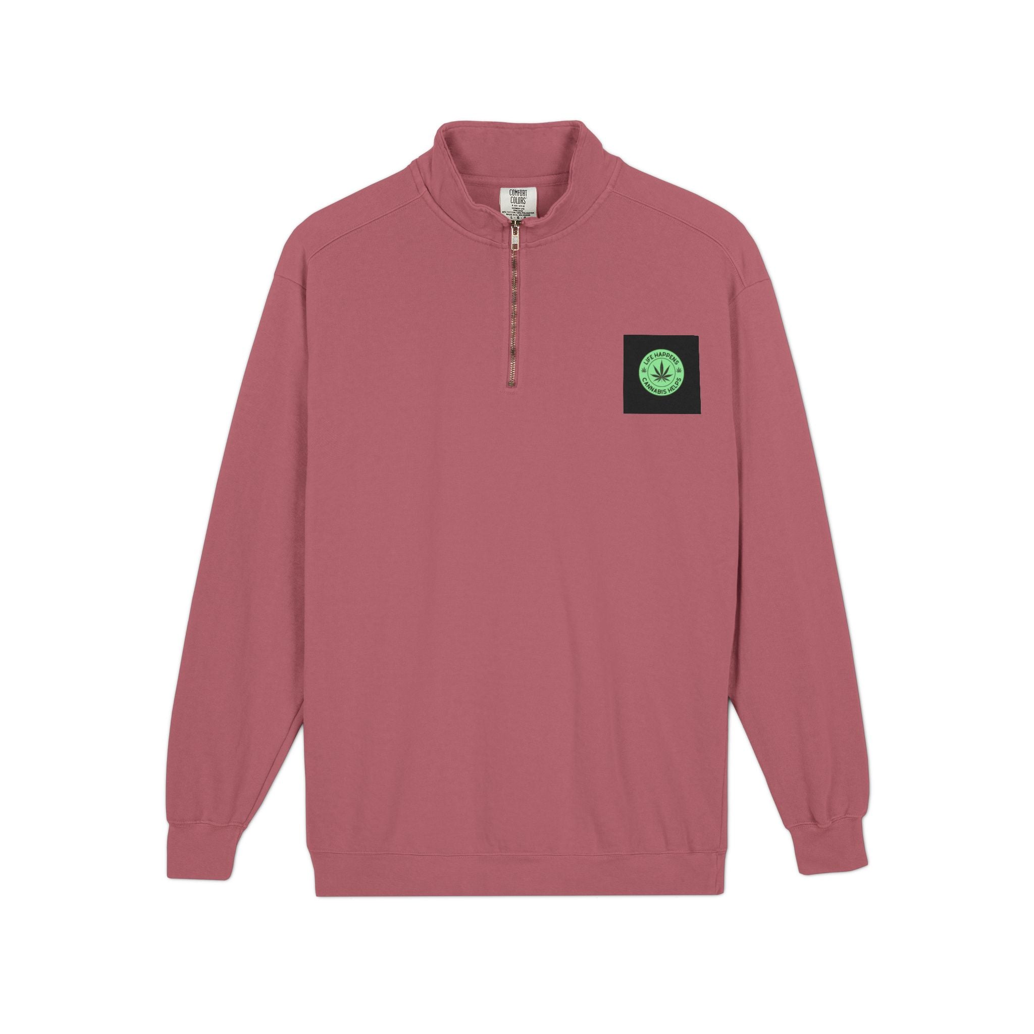 Earth Green Quarter-Zip Sweatshirt — Small Earth Patch Chest Design
