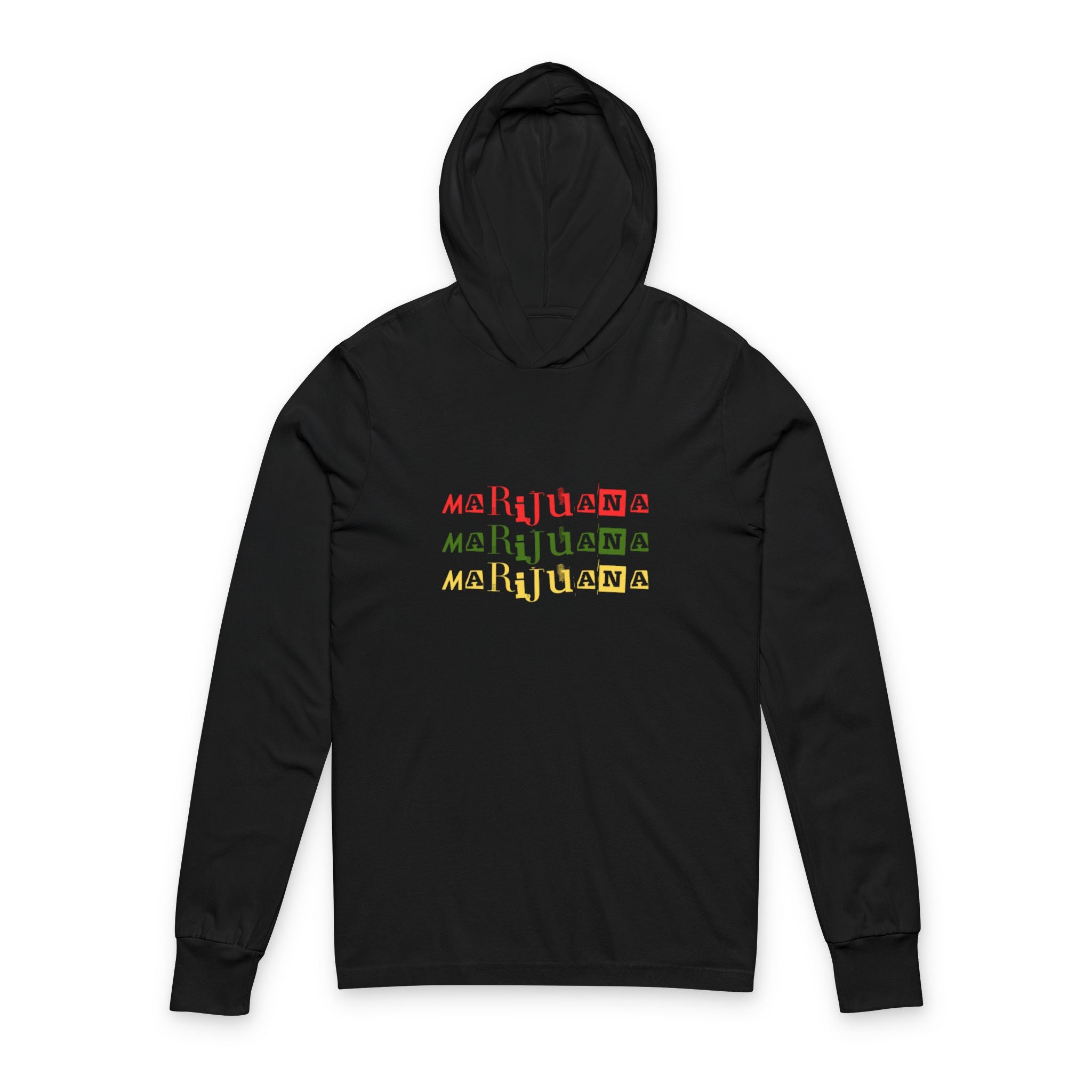 Marijuana Rasta Script Hooded Long Sleeve Tee